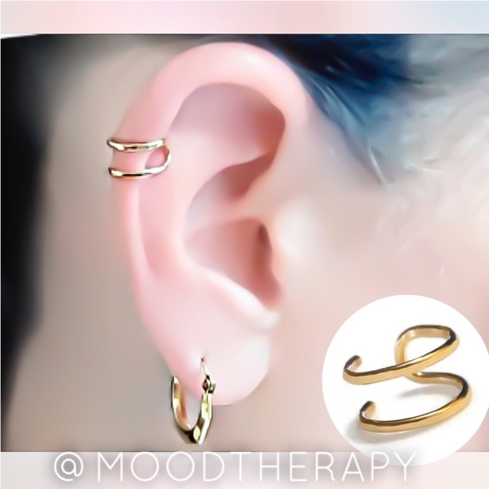 3 x hammered double ear cuff fake cartilage earring clip on adjustable earcuff